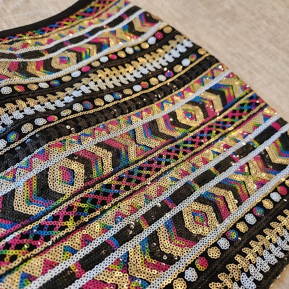 Guess Sequin Miniskirt Multicolor Tribal Pattern - Picture 4 of 7